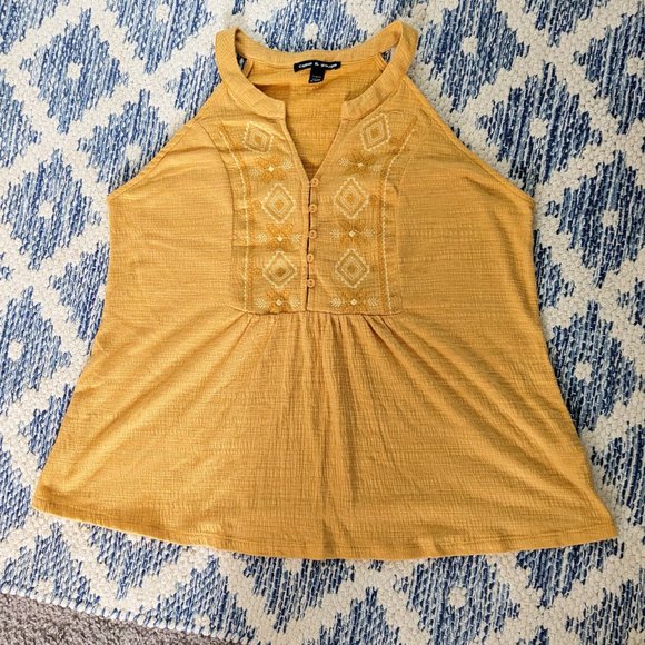 Boho Embroidered Swing Tank, Mustard, Sz M - Picture 1 of 3